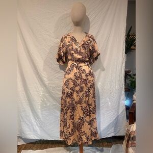 Equipment Peach and Brown Leopard-Print Wrap Midi Dress